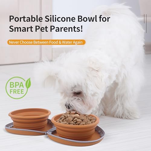 Collapsible Dog Bowls, 2-in-1 Pet Travel Food Water Feeder Brown - Image 6