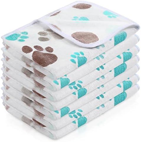 Tatuo 4 Pcs Fleece Dog Blankets for Puppy Cat, White, 24 x 16 in, Paw by Tatuo