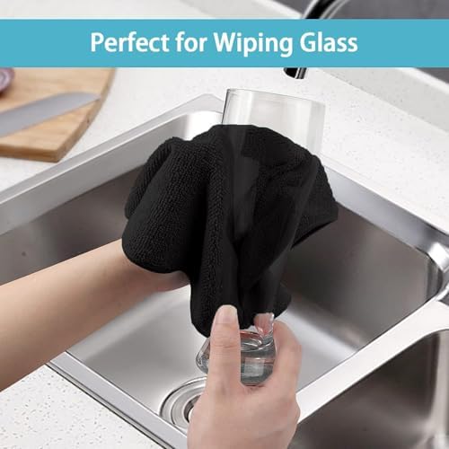 HOMEXCEL Black Cleaning Rags 5 Pack, Highly Absorbent Microfiber Cleaning Cloth for Kitchen, Lint Free, Scratch-Free, Reusable Microfiber Towels for House, Window and Glass, Cars, 11.5 X11.5 inch - Image 5