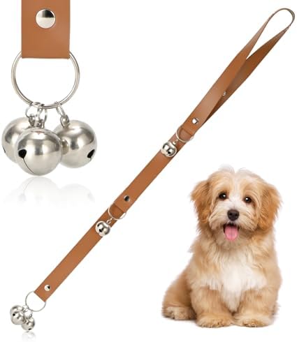 Luckyiren Brown Leather Hanging Door Bells for Dogs to Ring to Go Potty Training Doorbells Tools to Go Outside Dog Accessories Upgraded Puppy Essentials for Home (Silver Jingle Bells) by Luckyiren