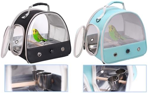 Bird Carrier, Portable Small Bird Parrot Parakeet Carrier with Standing Perch and Stainless Steel Tray, Side Access Window Collapsible (Silver, Clamp Cups) - Image 6