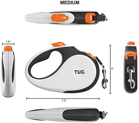 TUG Original Retractable Dog Leash, 16 ft (Medium, White/Orange) - Image 2