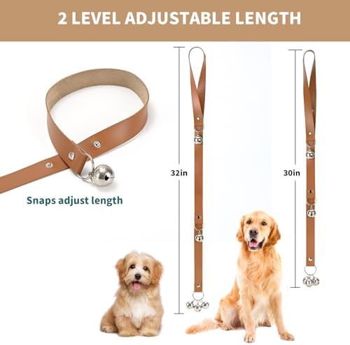 Luckyiren Brown Leather Hanging Door Bells for Dogs to Ring to Go Potty Training Doorbells Tools to Go Outside Dog Accessories Upgraded Puppy Essentials for Home (Silver Jingle Bells) - Image 3