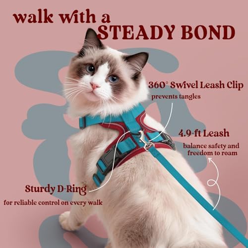 rabbitgoo Cat Harness and Leash Set, Escape Proof Vest, Red & Teal - Image 5