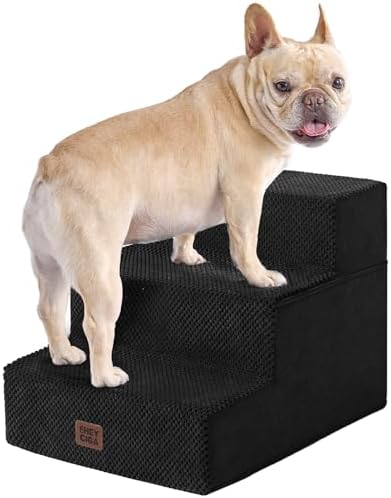 EHEYCIGA Dog Stairs for Small Dogs 13.5" H, 3-Step Dog Steps for Cats, Black by EHEYCIGA