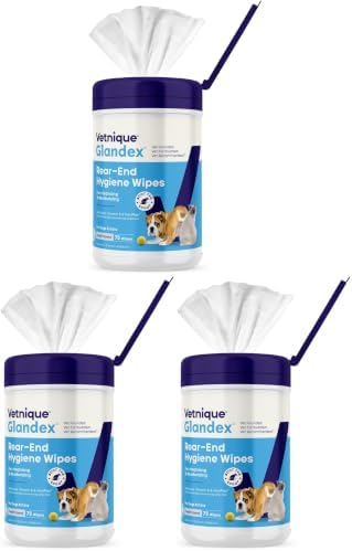 Vetnique Glandex Rear End Wipes for Dogs & Cats, Anal Gland Hygiene & Deodorizing Dog Wipes for Paws and Butt, Boot The Scoot with DeoPlex Enzyme, Aloe & Vitamin E (75ct) (Pack of 3) by Vetnique
