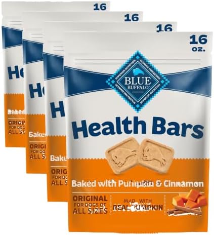 Blue Buffalo Health Bars Pumpkin & Cinnamon Crunchy Dog Biscuits, Oven-Baked with Pumpkin & Natural Ingredients, Healthy Dog Treats with No Artificial Flavors or Preservatives, 16 oz. (Pack of 4) by BlueBuffaloCompanyLtd