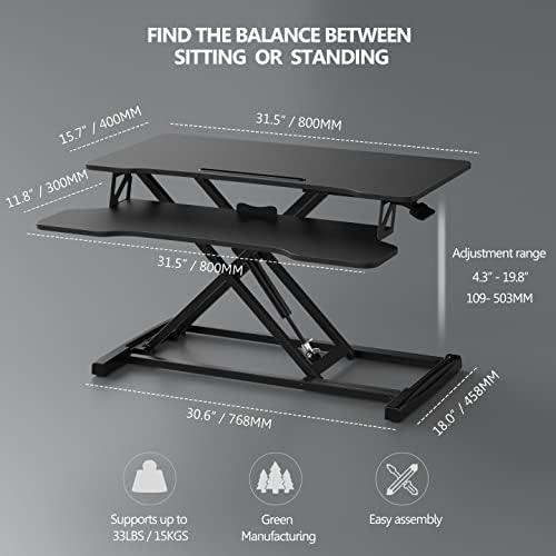 FITUEYES Height Adjustable Standing Desk 32” Wide Sit to Stand Converter Stand Up Desk Tabletop Workstation for Dual Monitor Riser FSD308001WB - Image 5