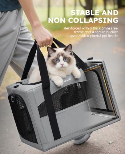 Pecute Cat Carrier Stable, Pet Carrier with Privacy Partition,Gray - Image 2