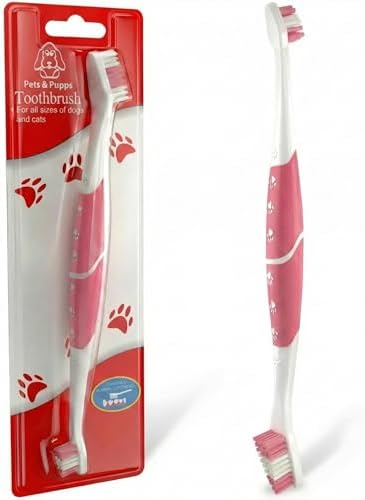 Pet Toothbrush for Dogs, Cats with Soft Bristles - Easy Teeth Cleaning & Dental Care, Non Slip Dual Head Dog Toothbrush for Medium & Large Pets, Toothpaste Not Included, Pack of 1 Pink by PetsPupps