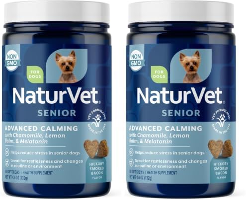 NaturVet Quiet Moments Calming Aid Dog Supplement, Helps Promote Relaxation, Reduce Stress, Storm Anxiety, Motion Sickness for Senior Dogs – 60-Ct. Soft Chews (Pack of 2) by NaturVet