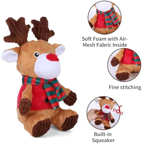 Blnboimrun Christmas Reindeer Plush Dog Toy with Squeaker, Holiday Chew Toys for Puppy Teething, Interactive Stuffed Animal with Crinkle Paper for Small Medium Dogs, Best Gift for Pets - Image 3