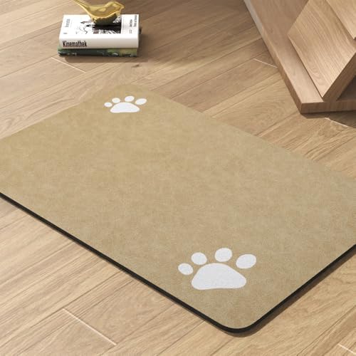 Pet Feeding Mat-Absorbent Dog Mat for Food and Water Bowl-No Stains Quick Dry Water Dispenser Mat-Dog Accessories Pet Supplies-Bowl for Messy Drinkers（Beige,12"x19" by PADOOR