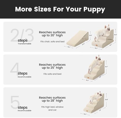 Gardner Pet Dog Stairs for Small Dogs 19.7" H, 4-Step Beige Curved Pet Stairs, Dog Steps for High Bed (18-24 in), Couch with Durable Non-Slip Waterproof Fabric Cover and CertiPUR-US Certified Foam - Image 2