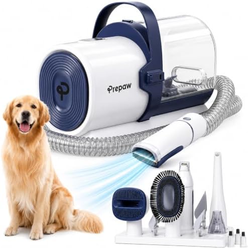 4-in-1 Pet Grooming Kit with Vacuum for Dog Shedding, 11000Pa Suction Power, Whisper Quiet, USA Design, Multi-Filtration System, 2.5L Trash Can, Auto-Protection, Low Noise, Home Grooming by PrePaw