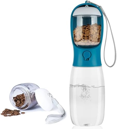Dog Water Bottle with Food Container, Portable Leak Proof Pet Water Dispenser for Walking Hiking Travel, Puppy Essentials Accessories for Small Large Dogs, Dog Gifts (10oz/15oz/19oz) by AVELORA