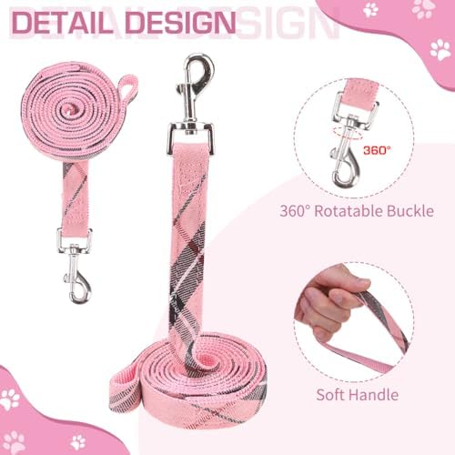 KOOLTAIL Dog Harness for Small Medium Dogs ,Dog Harness and Leash Set, Step in No Pull Soft Mesh Padded Adjustable and Reflective Pet Vest Harness Puppy, Plaid Extra Harness for XS S Dogs, Pink M - Image 3