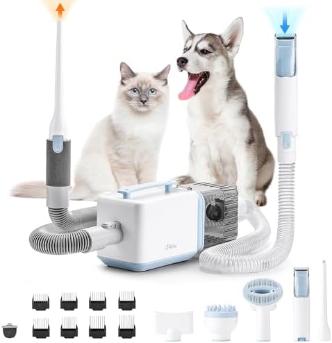 iPettie D23 Pro Pet Grooming Kit for Dogs: Vacuum Dog Brush and Dog Trimmer Vacuum — 95°F-140°F Adjustable Temperature, Adjustable Wind Speed, 23000 PA Suction for All Pet Grooming Needs by iPettie