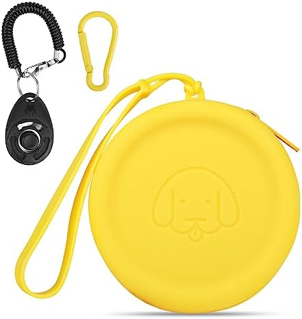 WALLFID Silicone Dog Treat Pouch Small Bag,with Pet Training Clicker,Walking Bag for Dog and Cat, Pocket Size, Easy to Clean, Odorless, Zipper Design,Moisture-Proof,Travel Walking Bag.(Yellow) by WALLFID