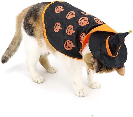 Pet Halloween Pumpkin Cloak with Hat Cosplay Cloak for Cat and Small Dogs, Pet Halloween Costume Clothes Suit with Cap - Image 6