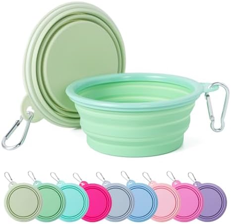 SLSON Collapsible Dog Bowl, 2Pack Macaron Color Pet Travel Bowls Silicone Foldable Water Feeder Dish for Small to Large Dogs Cat Walking Hiking Camping (Macaron Light Green and Light Yellow, Small) by SLSON