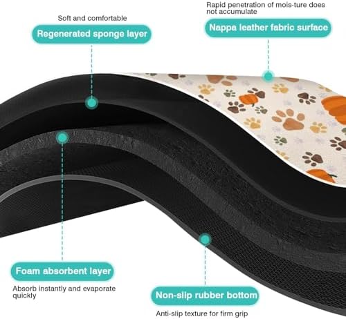 Fall Pumpkin Dog Food & Water Mat, Paw Prints Autumn Pet Feeding Mat for Floor Non-Slip Waterproof, Super Absorbent Cat Bowl Mat, Easy to Clean Eco-Friendly Durable Pet Placemat,12" × 20" - Image 5