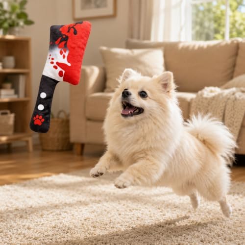2-Pack Halloween Squeaky Dog Toy Set - Plush Knife and Cleaver Design, Interactive Sound Toys for Dogs, Perfect for Halloween Play and Chewing Fun - Image 4