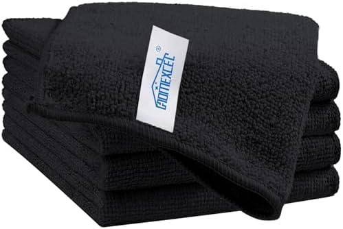 HOMEXCEL Black Cleaning Rags 5 Pack, Highly Absorbent Microfiber Cleaning Cloth for Kitchen, Lint Free, Scratch-Free, Reusable Microfiber Towels for House, Window and Glass, Cars, 11.5 X11.5 inch by HOMEXCEL
