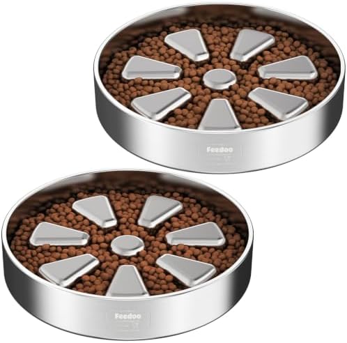 Feedoo Slow Feeder Dog Bowl 4-Cup, Double-Wall Stainless Steel, 2-Pack by BestforYourPetsHealth