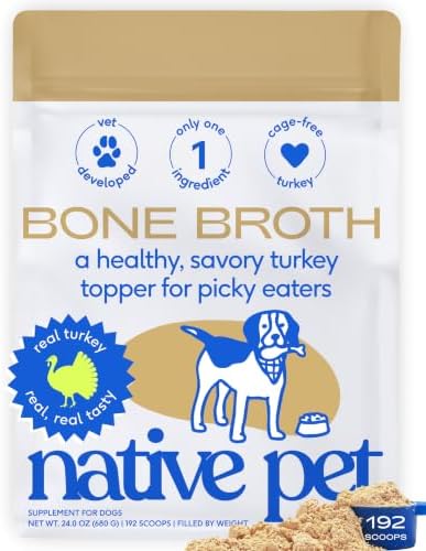 Native Pet Bone Broth for Dogs and Cats - Turkey Bone Broth Powder Dog Food Toppers for Picky Eaters - Provides Extra Nutrition for Joint Strength, Immune Support & Heart Health - 192 Scoops by NativePet
