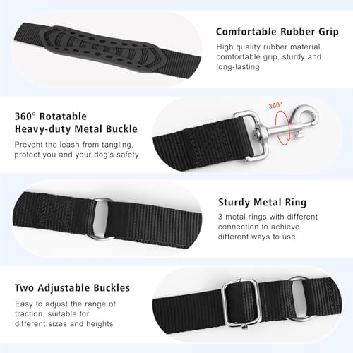 8.5ft Hands Free Dog Leash Adjustable for Medium Dogs, Black - Image 5