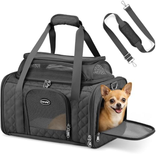 Pet Carrier Airline Approved 18x13x9.5 in, Soft-Sided Top-Expandable, Black by Carrytip