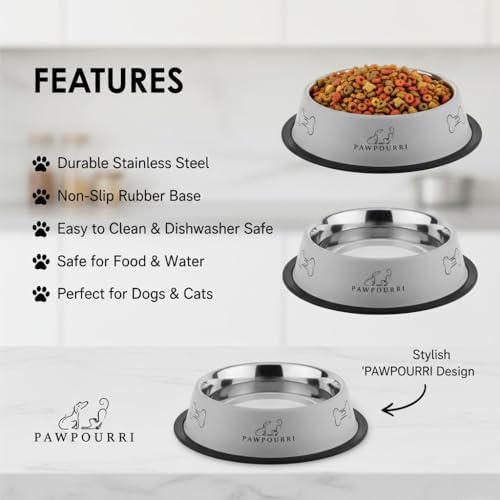 Stainless Steel Dog Bowl Pack of 2, Food & Water Bowl for Dogs, Durable Dog Feeding Bowl, Bowls for Medium Dogs, Easy to Clean, Anti-Skid Pet Bowl 24 oz (Blue & Grey) - Image 5