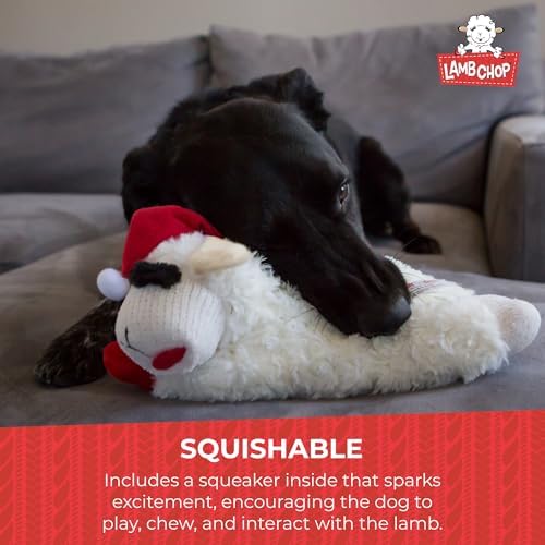 Multipet Lamb Chop Dog Plush Toy with Santa Hat - Squeaky Toy - Image 4