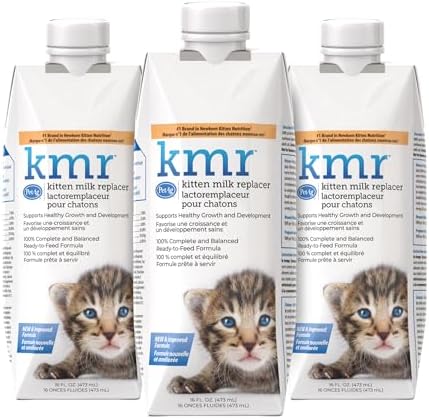 PetAg KMR Kitten Milk Replacer Liquid - 16 oz, Pack of 3 - Ready-to-Feed Formula with Vitamins for Newborn Kittens to 1 Year - Easy to Digest by PetAg