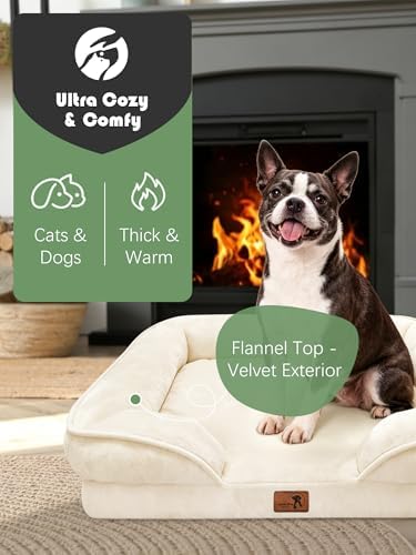 Spotted Play Orthopedic Dog Bed with Sides - Sofa Beds for Small Dogs, Supportive Foam Pet Couch Bed with Washable Removable Cover, Waterproof Lining and Non-Slip Bottom, Ivory - S - Image 2