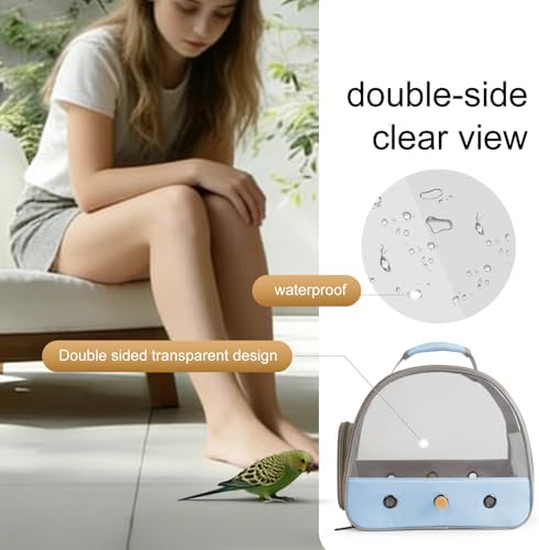 Bird Carrier, Portable Small Bird Parrot Parakeet Carrier with Standing Perch and Soft Mat, Side Access Window Collapsible (Blue, Clear Windows) - Image 6