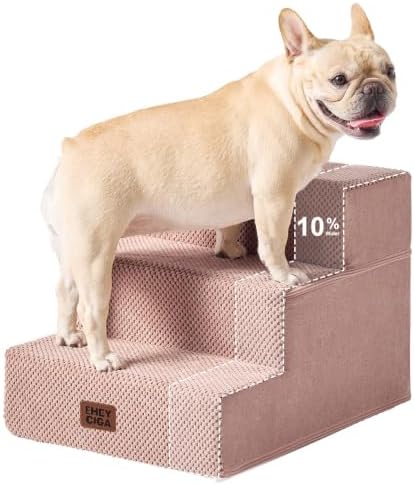EHEYCIGA Dog Stairs 13.5" H, 3-Step Extra Wide Dog Steps, Pink by EHEYCIGA