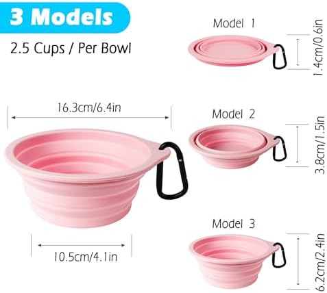 PetBonus 2-Pack Silicone Collapsible Dog Bowls, BPA Free Dishwasher Safe, Portable Foldable Expandable Travel Bowl, Food Water Feeding Cup Dish for Dogs Cats with 2 Carabiners （Grey, Chalk Pink） - Image 3