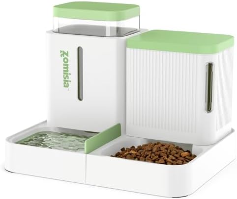 ZOMISIA Gravity Cat Feeder and Water Dispenser, 0.8 Gal x 2, White & Green by Zomisia