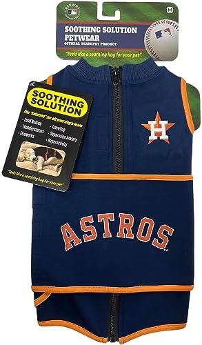 MLB Houston Astros Dog Anxiety Shirt Calming Soothing Vest, for Dogs & Cats with Anxiety, Fears, Fireworks, Loud Noises, Dark, Lonely Keeps Dogs Calm & Feeling Safe, Relaxing Jacket, Small by PETSFIRST