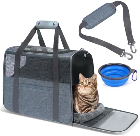 JUNGYOUN Premium ​Cat Carrier - ​Pet Carrier for Cat & Small Dogs up to 15lbs - ​Airline Approved Travel Dog Carrier with Anti-Escape Zippers, Collapsible Travel Bowl & Padded Strap by JUNGYOON
