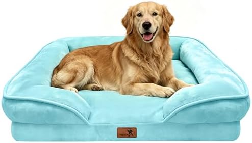 Spotted Play Orthopedic Dog Bed with Sides - Sofa Beds for Extra Large Dogs, Supportive Foam Pet Couch Bed with Washable Removable Cover, Waterproof Lining and Non-Slip Bottom, Ice Blue - XL by Spotted+Play