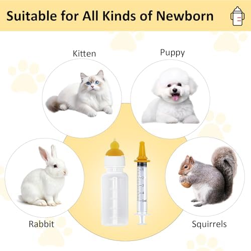 Kitten Nursing Bottle, Pet Feeding Nipple, Milk Nursing Bottles Kits for Newborn Puppy & Kitten, 1 Pet Milk Bottle, 4 Silicone Nipples, Newborn Feeding Kit for Kittens, Puppies, Rabbits, Squirrels - Image 7