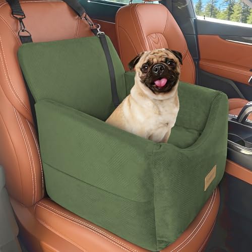 JOEJOY Dog Car Seats for Small Medium Dogs Under 35lbs, Dog Booster Seat with Detachable Washable Cover and Cushion, Memory Foam Pet Car Seat with Safety Belt and Storage Pockets (GN) - Image 2