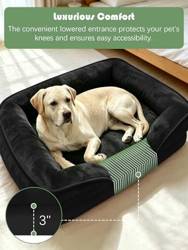 Spotted Play Orthopedic Dog Bed with Sides - Sofa Beds for Extra Large Dogs, Supportive Foam Pet Couch Bed with Washable Removable Cover, Waterproof Lining and Non-Slip Bottom, Black - XL - Image 3