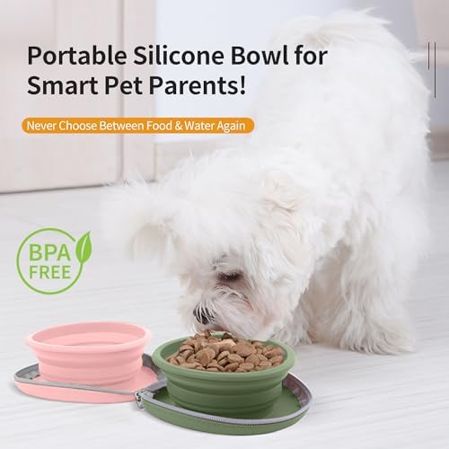 Collapsible Dog Bowls, 2-in-1 Pet Travel Bowls Pink Green - Image 3