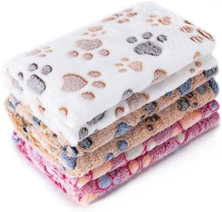 1 Pack 3 Blankets Super Soft Fluffy Premium Fleece Pet Blanket Flannel Paw Printed Throw for Dog Puppy Cat (Small 23x16'', Brown, Pink, White) by CADONO