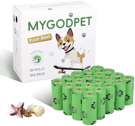 Dog Poop Bags Rolls 300 Count Biodegradable Poop Bags Refills for Dog and Cat Ocean Soap Scented Waste Bag Leak Proof Doggie Poop Bag Doggy Trash Bag Green by MYGODPET