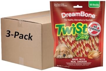 DreamBone Twist Sticks Rawhide-Free Dog Treat, Real Protein, 50 Ct (3 Pack) by Dreambone